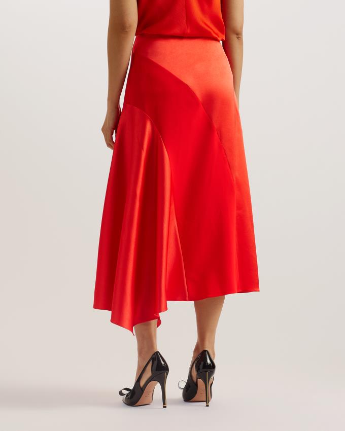 Jupe Ted Baker Asymmetric Satin Midi Rouge Femme | LNJ-77569672